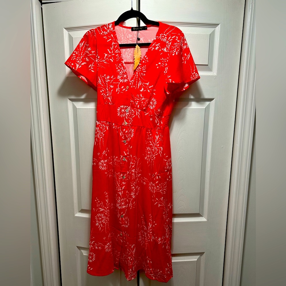Red Sundress, White Floral detail